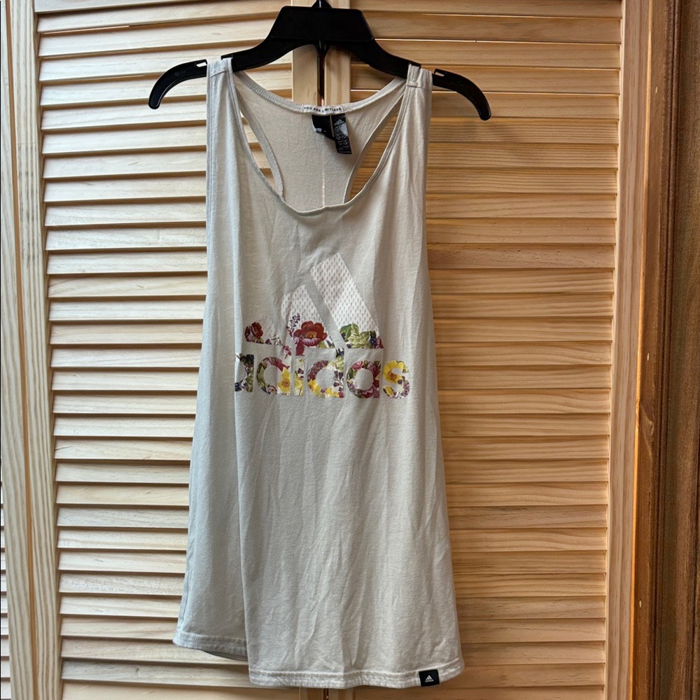 Adidas Women's Cream Tank with Floral Logo